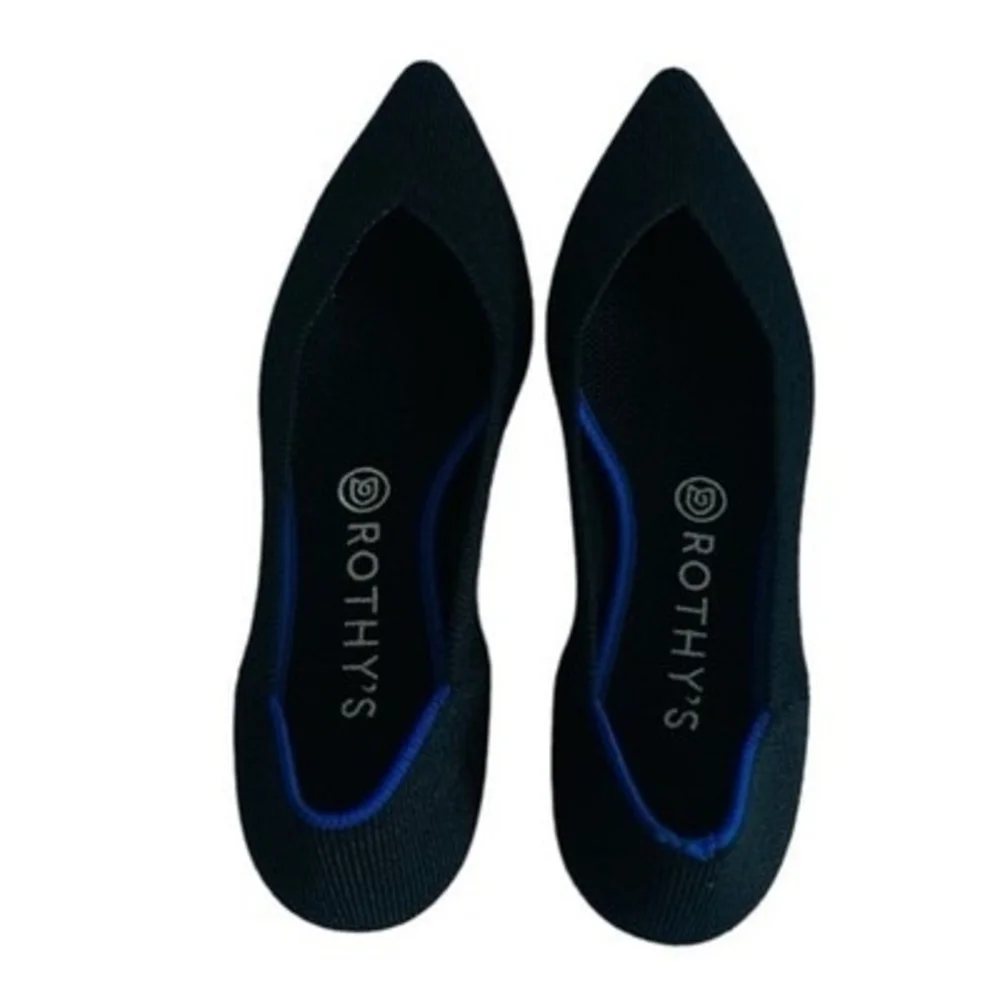 ROTHY’S The Point Black Blue Knit Pointed Toe Flats Women’s Size 9 NWOB